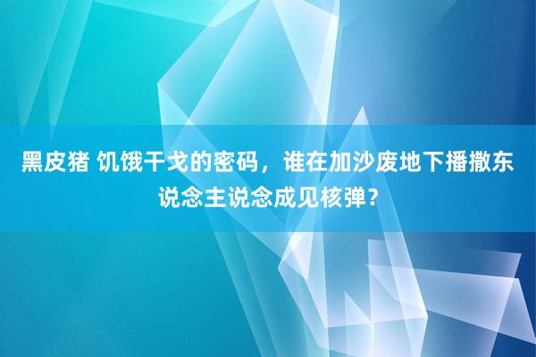 黑皮猪 饥饿干戈的密码，谁在加沙废地下播撒东说念主说念成见核弹？