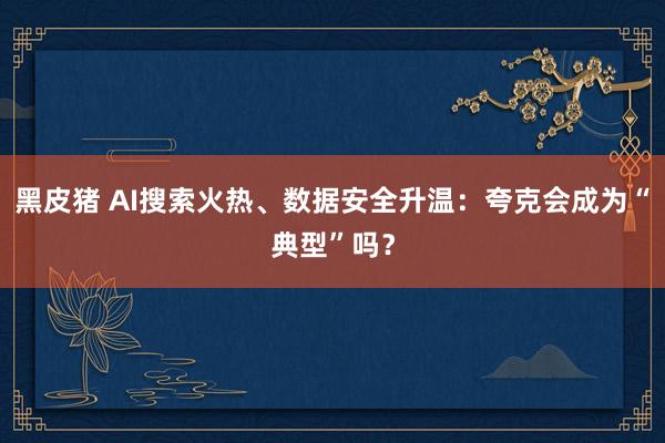 黑皮猪 AI搜索火热、数据安全升温：夸克会成为“典型”吗？